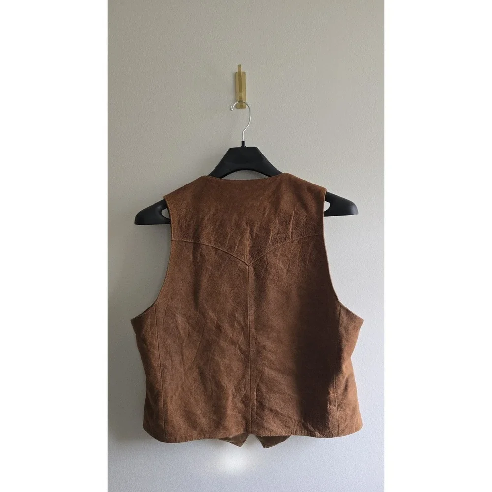 Scully Brown Leather Vest Mens‎ 44 Western Cowboy Biker Button Genuine Leather